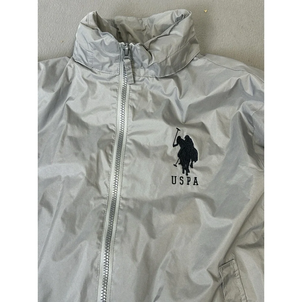 USPA Polo Coat Mens Size Large Fleece Lined Zip‎ Up Jacket Gray Logo